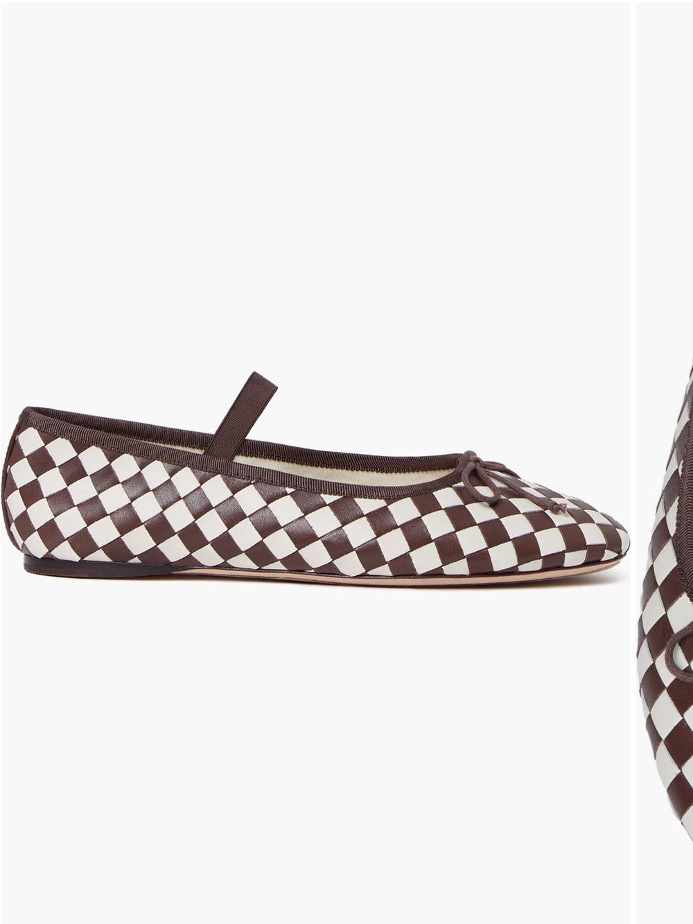 Women’s Leonie Mary Jane Brown & Cream Checker Ballet Flats with Bow - Picture 4 of 9